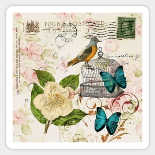 Shabby Chic spring butterfly french rose botanical floral Sticker